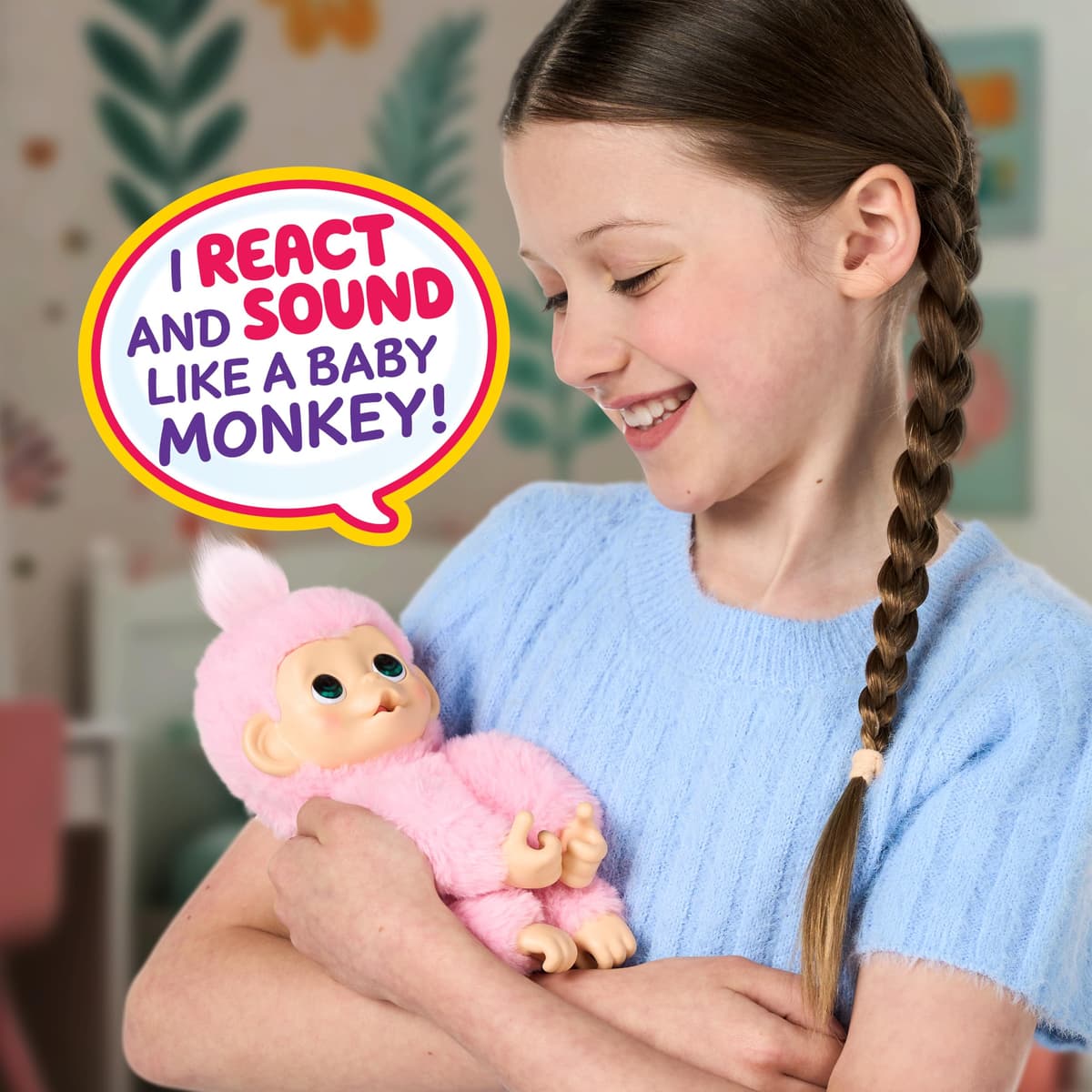 Little Live Pets Baby Monkey Minis – Luna Lemon. Interactive Pet Toy. 20+ Sounds & Reactions. Soft Pink Fur. 7.4" Tall. Feed, Nurture. React. Grippy Hands & Feet. Collect All 3 — view 6