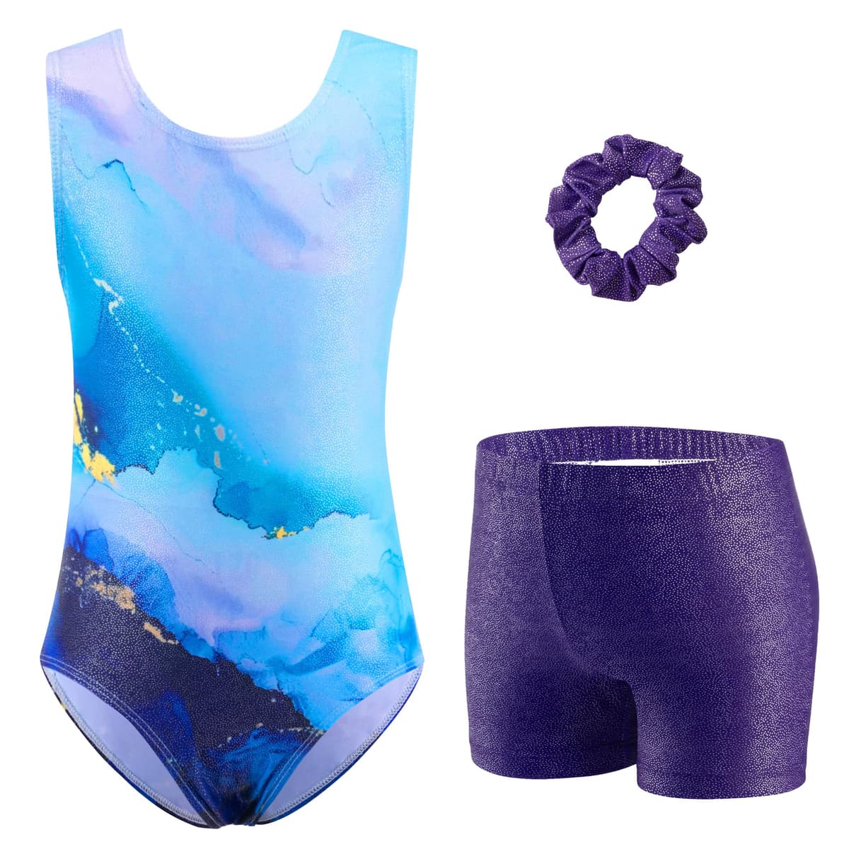 Arshiner Maillot Gimnasia Ritmica Niña Conjunto de Gimnasia Tres Piezas sin Mangas para Verano Entrenamiento Moderno Conjunto de Body y Pantalón Corto Maillot Ballet Niña 3-10 Años — view 11