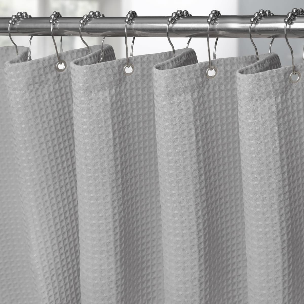 Cortina de Ducha para Baño Impermeable con Ganchos de Metal Cortina de Ducha de Tela Waffle Cortina de Baño Resistente y Antimoho para Bañera o Cabina - 152 x 182 cm (Blanco) — view 26
