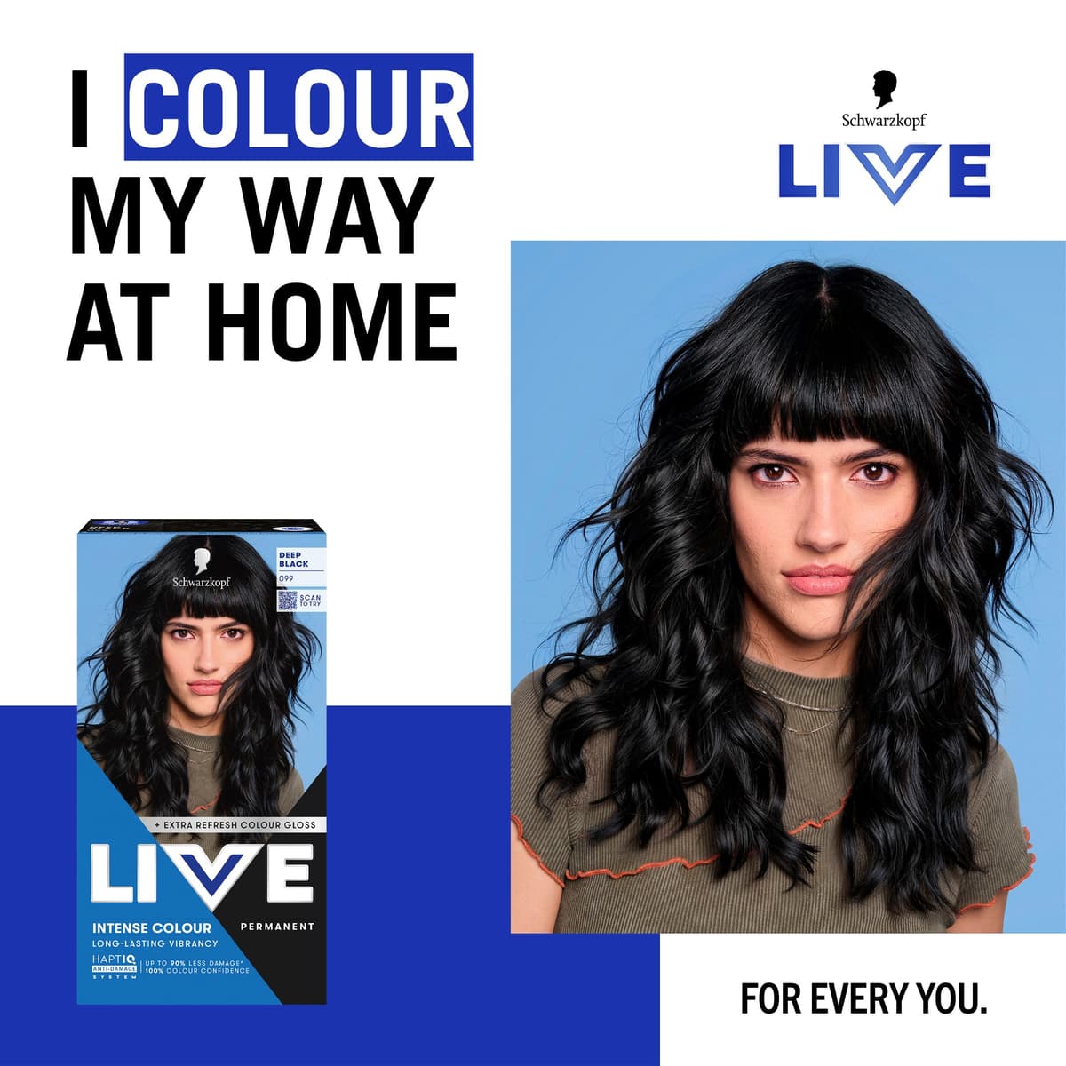 Schwarzkopf LIVE Intense Colour 099 Deep Black, Long-lasting Permanent Black Hair Dye, With Extra Colour Refresh Gloss — view 5
