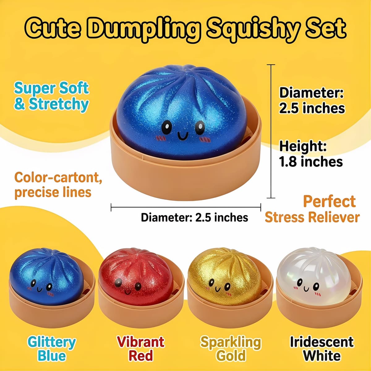 4PCS Giant Dumpling Squeeze, Dumplings Squishy con Purpurina, Juguetes Fidget Blandos de Rebote Lento, Pelotas Antiestrés para Aliviar la Ansiedad, Juguete Sensorial para Niños y Adultos — view 2