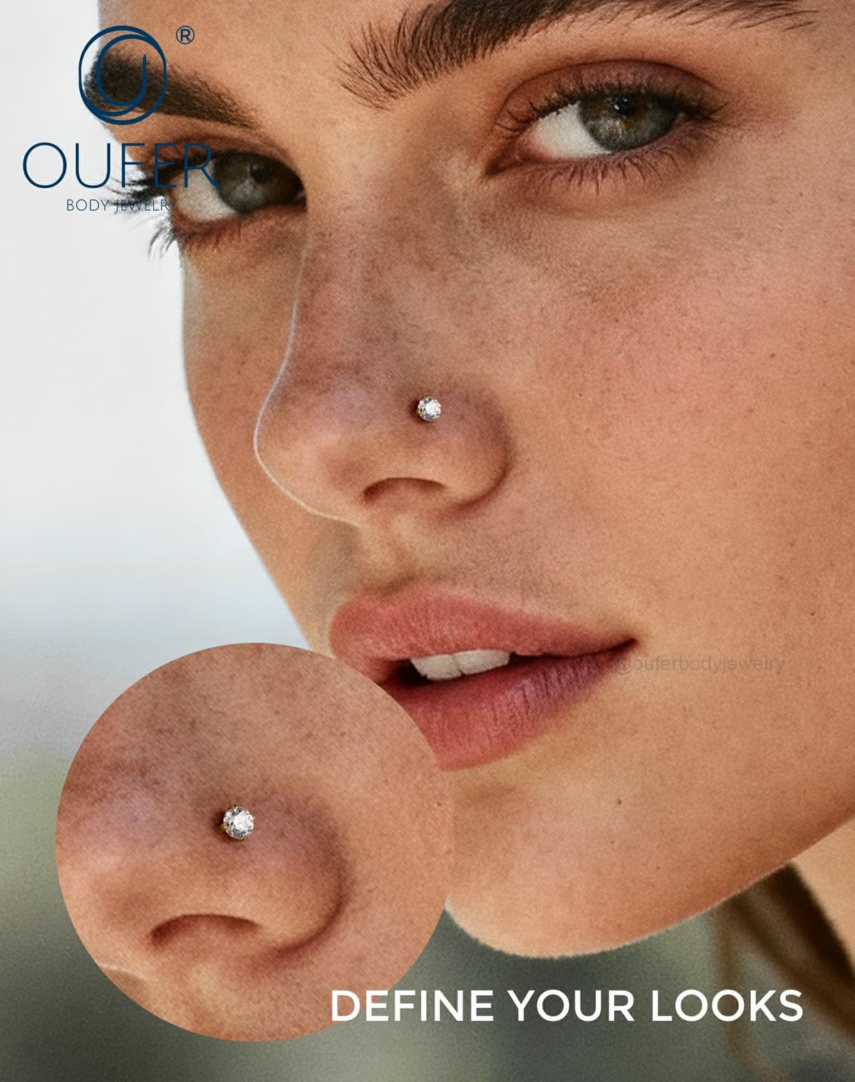 OUFER Body Piercing Nose Studs: 5PCS 20G Titanium Nose Bar L Shaped Nose Rings, 6 mm Gold Nostril Piercing Jewelry Cubic Diamond Thin Body Jewellery for Women — view 3