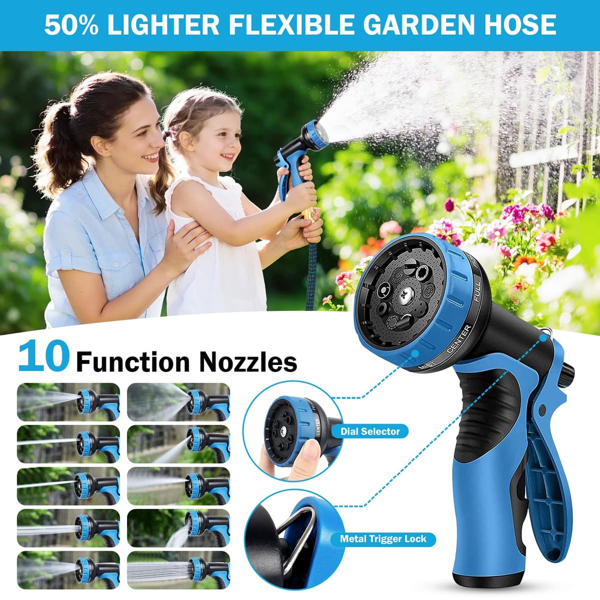 Expandable Garden Hose - Upgraded 3-Layer Latex Hose Pipe 50ft 15m Leak-Proof, Expanding Hose with Spray Gun, Stretchy Magic Hose with Fittings,No-Kink Flexible Water Hose for Garden,Pet,Car Cleaing — view 5