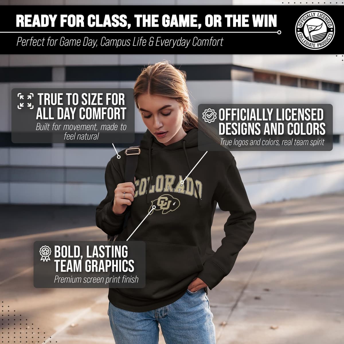 Campus Colors NCAA Adult Arch & Logo Soft Style Gameday Hooded Sweatshirt - Officially Licensed Product — view 5