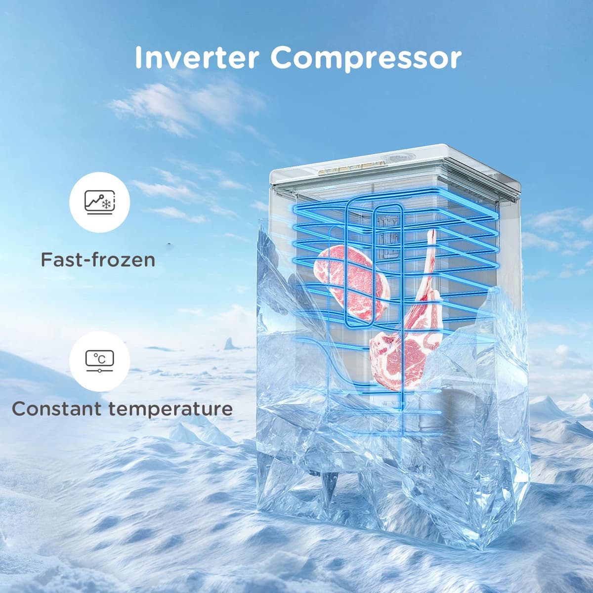 COMFEE' RCC102BL2UK(E) 99L Freestanding Chest Freezer, Refrigeration and Freezer Conversion, Inverter Compressor, 4 Star Freezer Rating, Quiet 38dB, Suitable for Outbuildings & Garages, Black — view 3