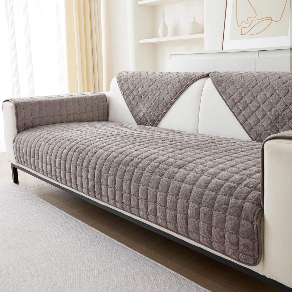 SHANNA Terciopelo Funda Sofa Chaise Long 1 2 3 4 Plazas Protector Cubre Sofa, Ajustable Manta de Sofá Antideslizante Universal, Funda de Sofa Súper Suave para Sala de Estar (Marrón, 70 * 70 cm)