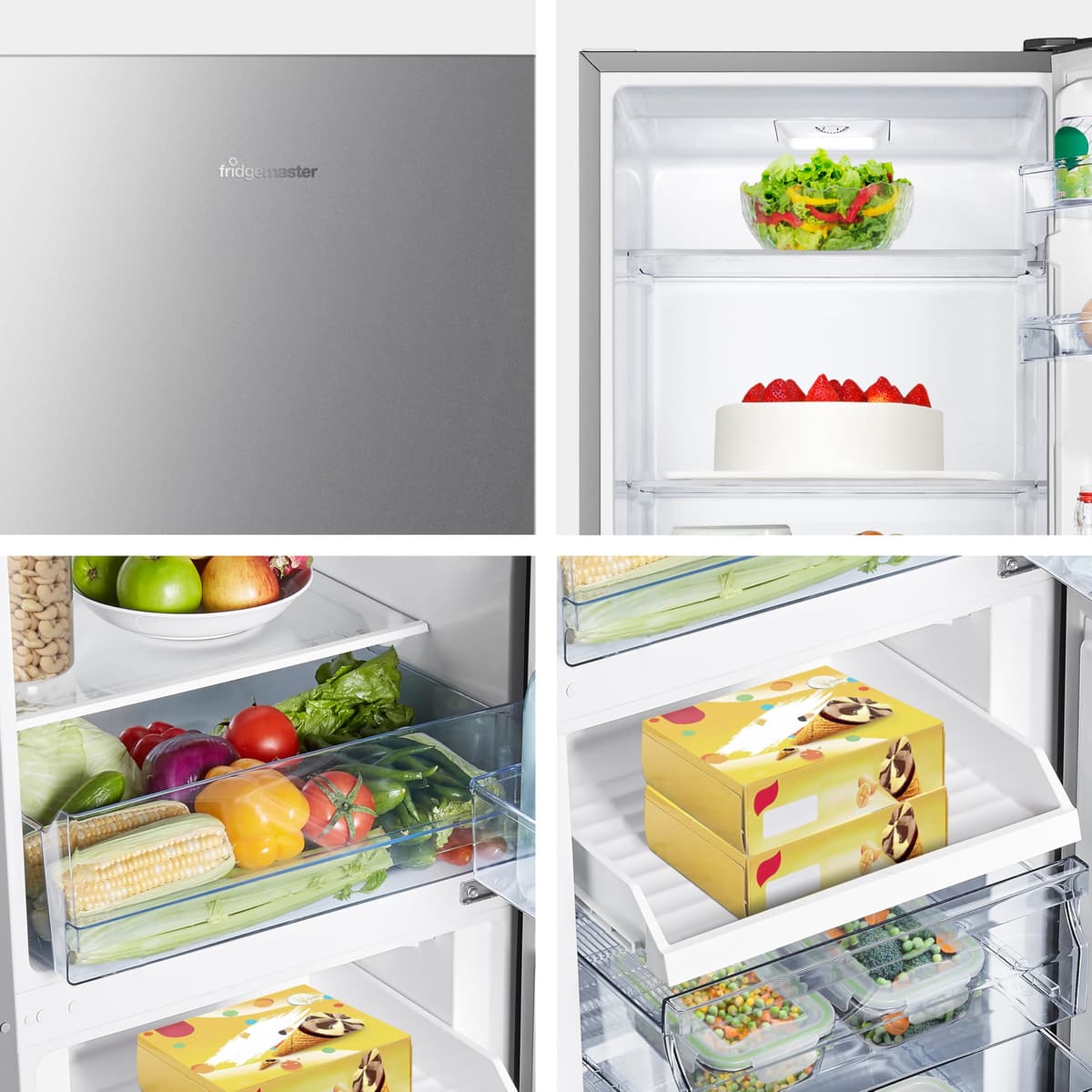 Fridgemaster MC55240ES 55cm Freestanding 252L 50/50 Fridge Freezer - LED Lighting, Silver - E Rated, H174.3 x W55.4 x D55.8 (cm) — view 4