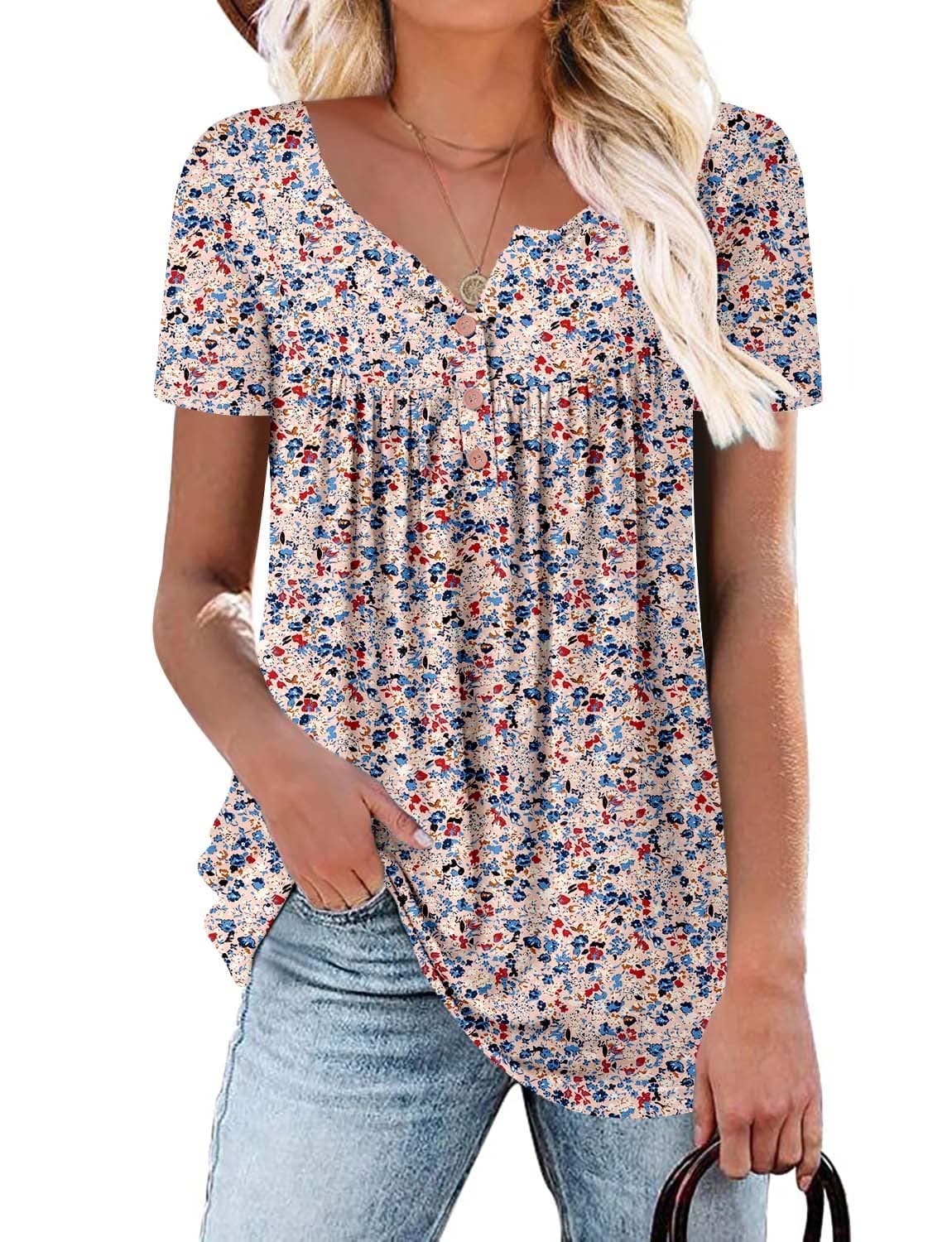 KISSMODA Ladies Pleated Tunic Tops for Women Buttons up Long Sleeve Shirts Floral Print — view 24