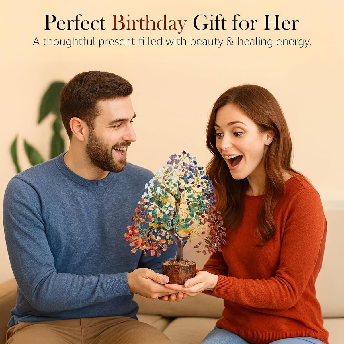 The Original 7 Chakra Crystal Tree Birthday Gifts for Women & men Crystal Tree of Life Sister birthday gift Home Decor Healing Crystals Gifts for Mom Positive Energy New Home House Warming Gift Women #01 Seven Chakra (Golden Wire) — view 4