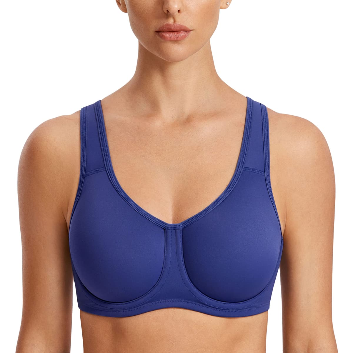 SYROKAN Women's Max Control Solid High Impact Plus Size Underwire Sports Bra for Large Breasts — view 9