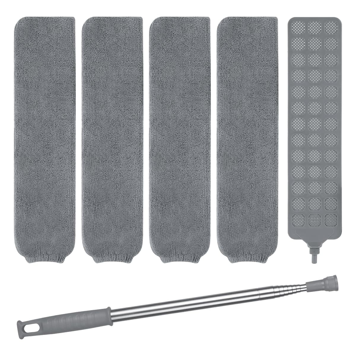Vicloon Plumero de Limpieza, Plumero telescópico de 71cm-243cm, Microfibra, Gris, Plumero con 2 en 1 Ranuras Cepillo de Limpieza, Atrapa y Bloquea el Polvo,para Ventanas Persianas Muebles Coches — view 9