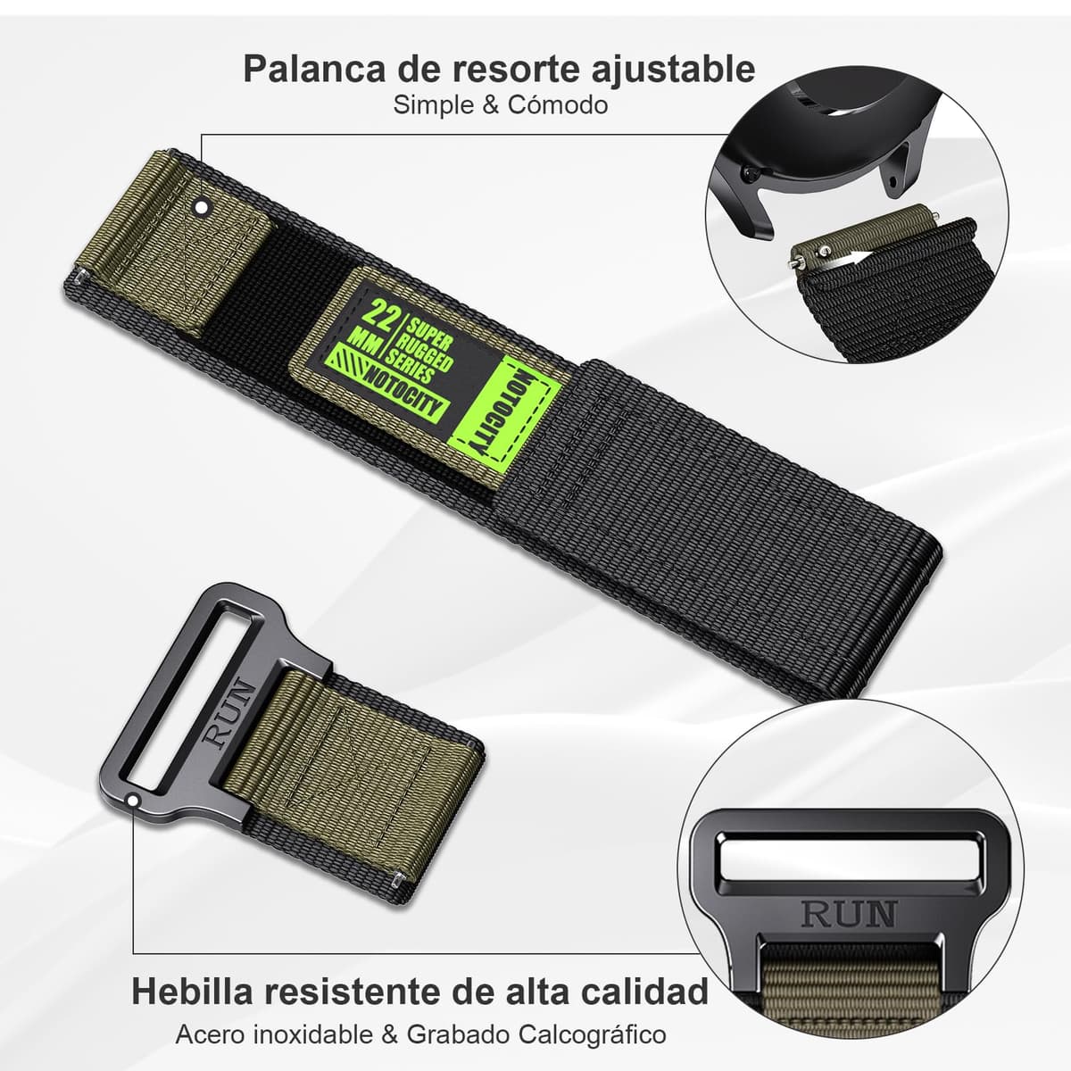 NotoCity Correa para Huawei Watch GT2/3/4/5/Pro 46mm/GT Runner, 22mm Nylon Banda para Samsung Galaxy Watch 3 45mm/Galaxy Watch 46mm/Gear S3 Classic — view 3