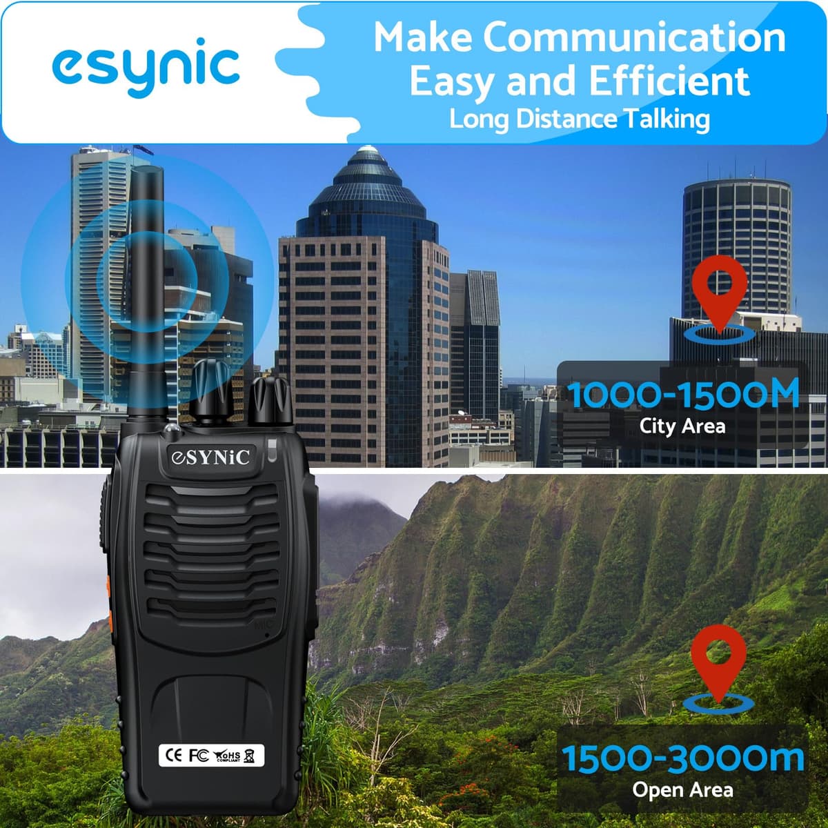eSynic 6Pack Professional Walkie Talkies for Adults Rechargeable Walkie Talkies Best 16CH Walkie Talkie Long Rang VOX Radio Walky Talky With Earpieces Wonderful Gifts For Adults Kids etc — view 3