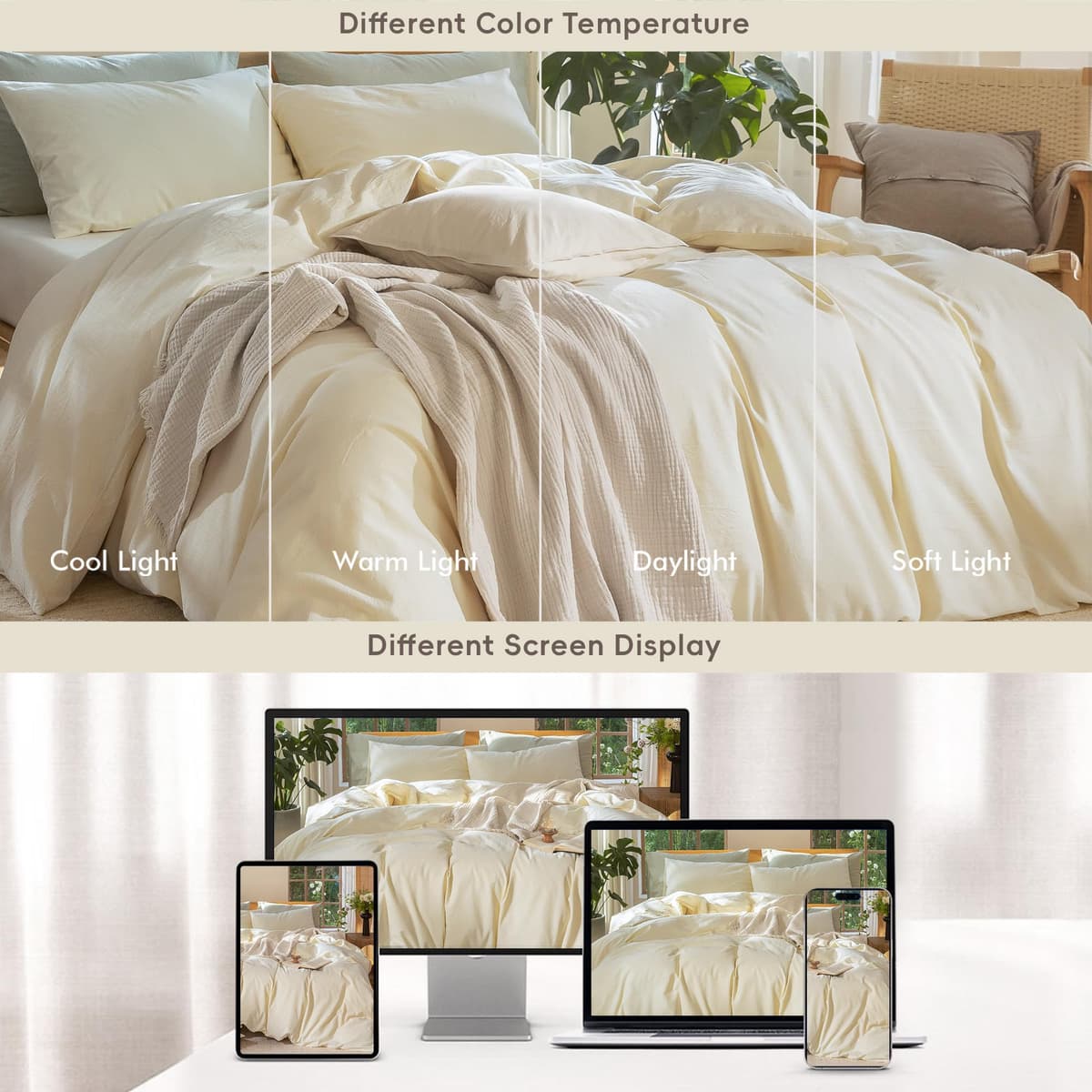 MooMee Bedding Duvet Cover Set 100% Washed Cotton Linen Like Textured Breathable Durable Soft Comfy (Tannish Linen Grey, King) — view 154