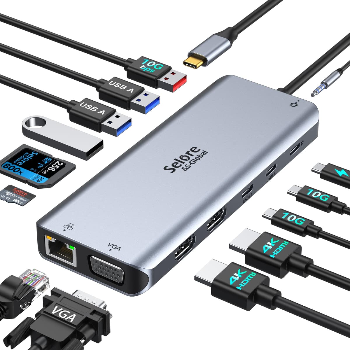 USB C Docking Station Dual Monitor 2 HDMI Multi monitor Laptop Dock USB C to Quad Monitor USBC Hub Multiport Adapter with 2 HDMI DP VGA PD 100W USB 2.0 for Dell HP Asus Microsoft — view 15
