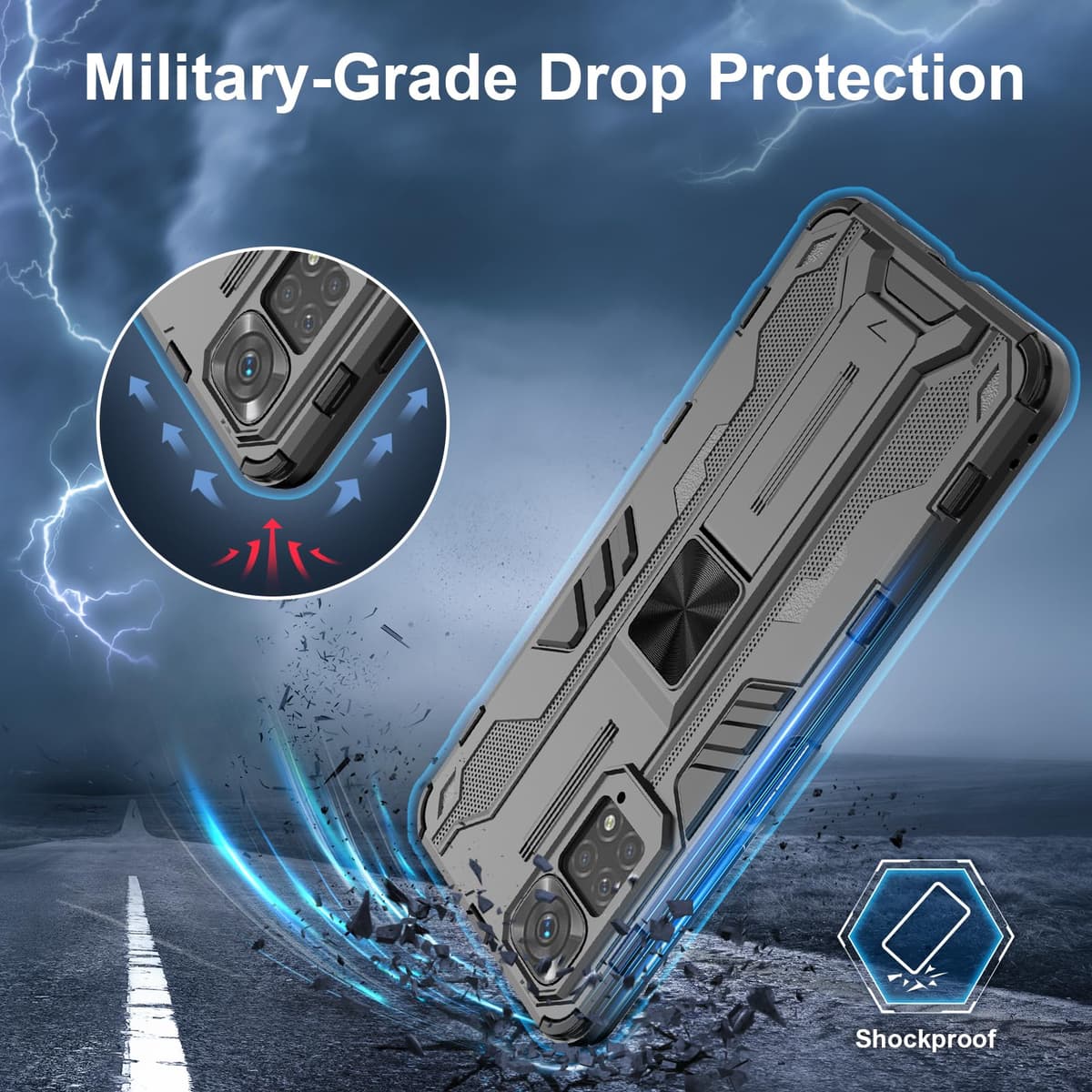 Funda para CMF Phone 2 Pro, Carcasa Antigolpes con Soporte anular metálico, Case Protectora de Grado Militar, Negro — view 376