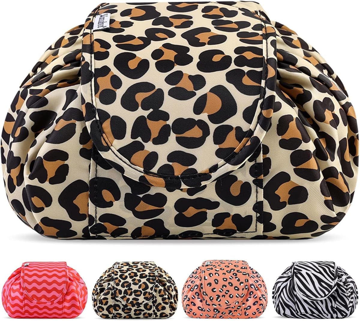 Lazy Drawstring Makeup Bags, Large Capacity Waterproof Travel Portable Cosmetic Bag Pouch Makeup Pouch Storage Organiser for Women Girl (Flamingo) — view 10