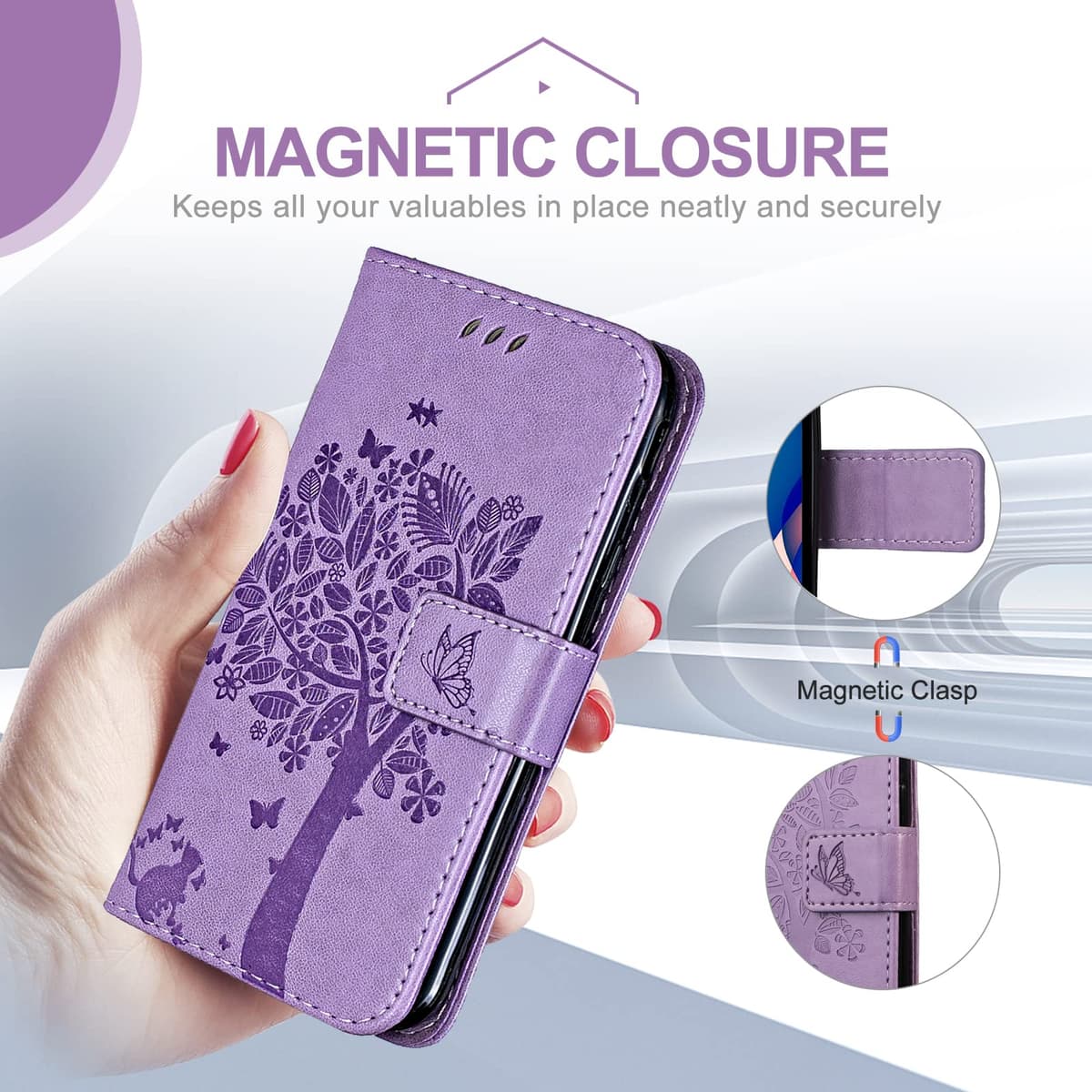 Funda para Samsung Galaxy A23 5G/4G / M13 4G / M23 5G, Funda Tapa Libro Movil de Cuero PU, Ranura para Tarjeta Plegable Billetera Carcasa para Samsung A23 / M13 4G / M23 5G (Lavanda) — view 7