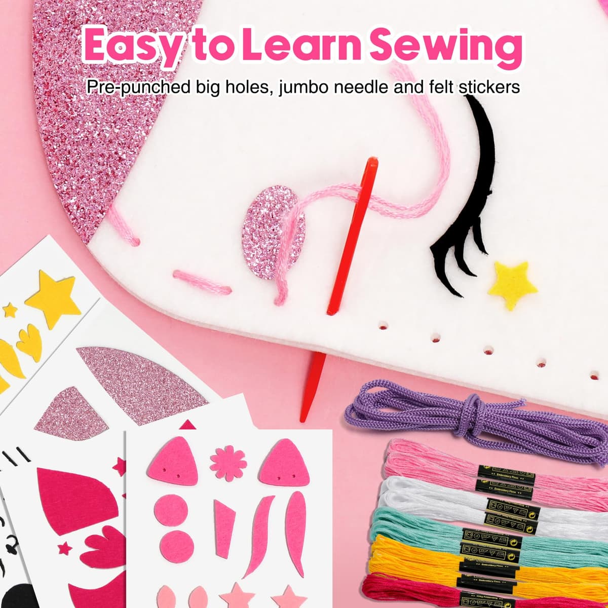Sunrad Sewing Kit for Kids Toys for Ages 6-12 Girls, 9 Easy DIY Projects of Animal Felt Craft with Unicorn,Owl,Arts & Crafts for Beginner Gift for Girls Aged 6+ Suitable for Learning Sewing — view 5