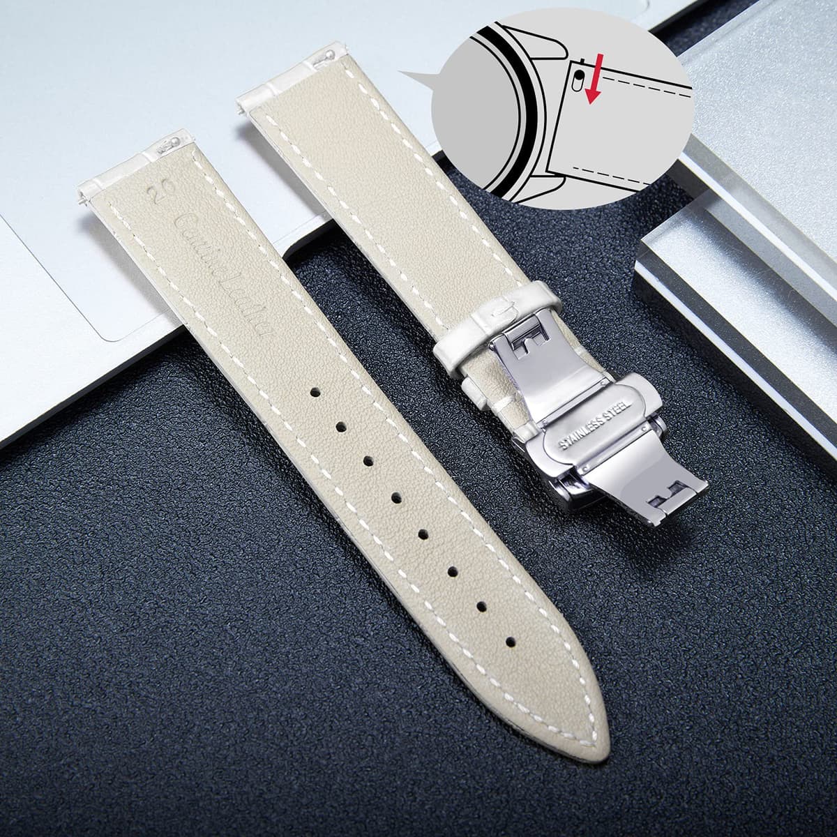 BINLUN Correa de Reloj de Cuero Correa de Piel Repuesto para Hombres/Mujeres con Hebilla de Despliegue Mariposa Plata/Oro/Oro Rosa 12mm-24mm 10 Colores — view 3