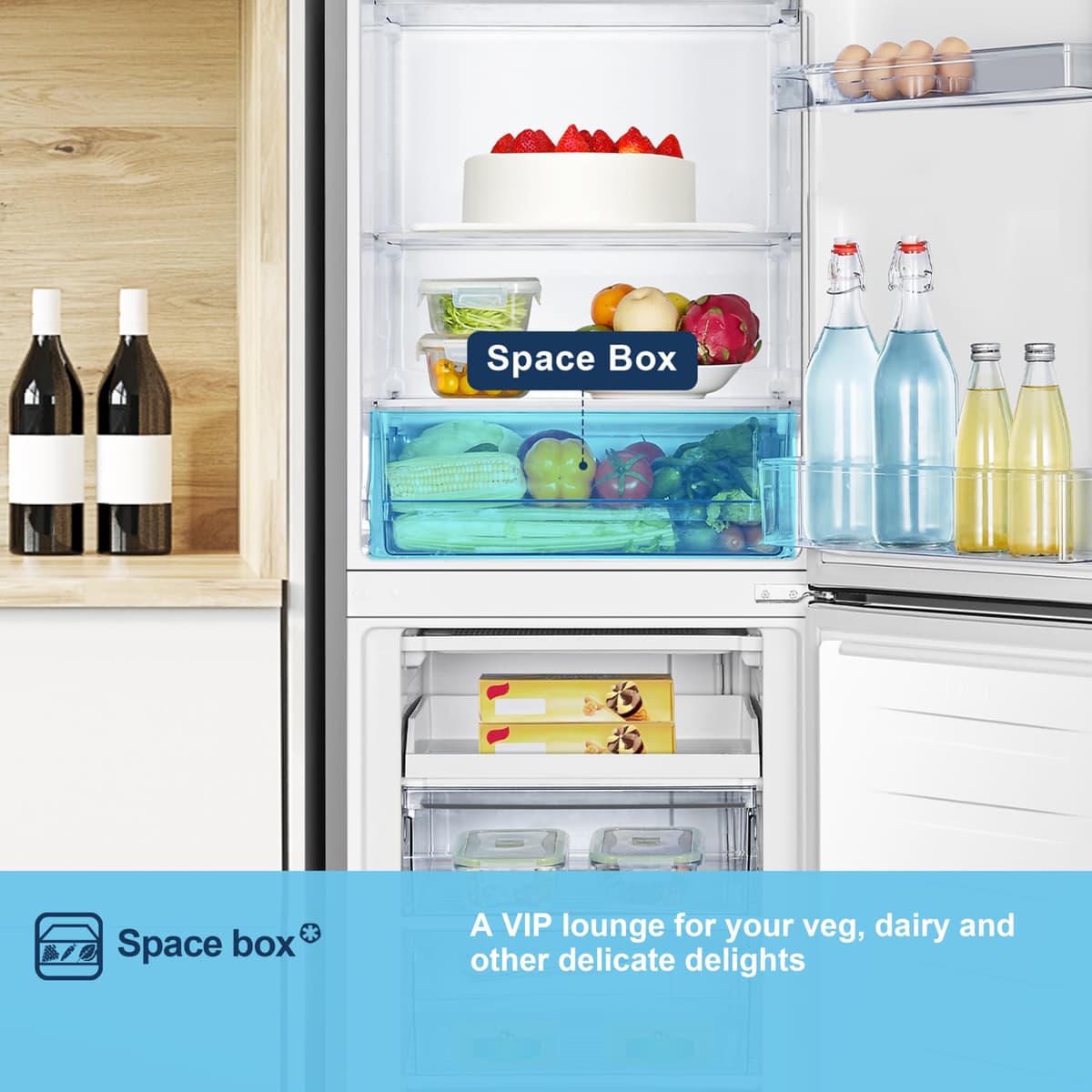 Fridgemaster MC55240ES 55cm Freestanding 252L 50/50 Fridge Freezer - LED Lighting, Silver - E Rated, H174.3 x W55.4 x D55.8 (cm) — view 8