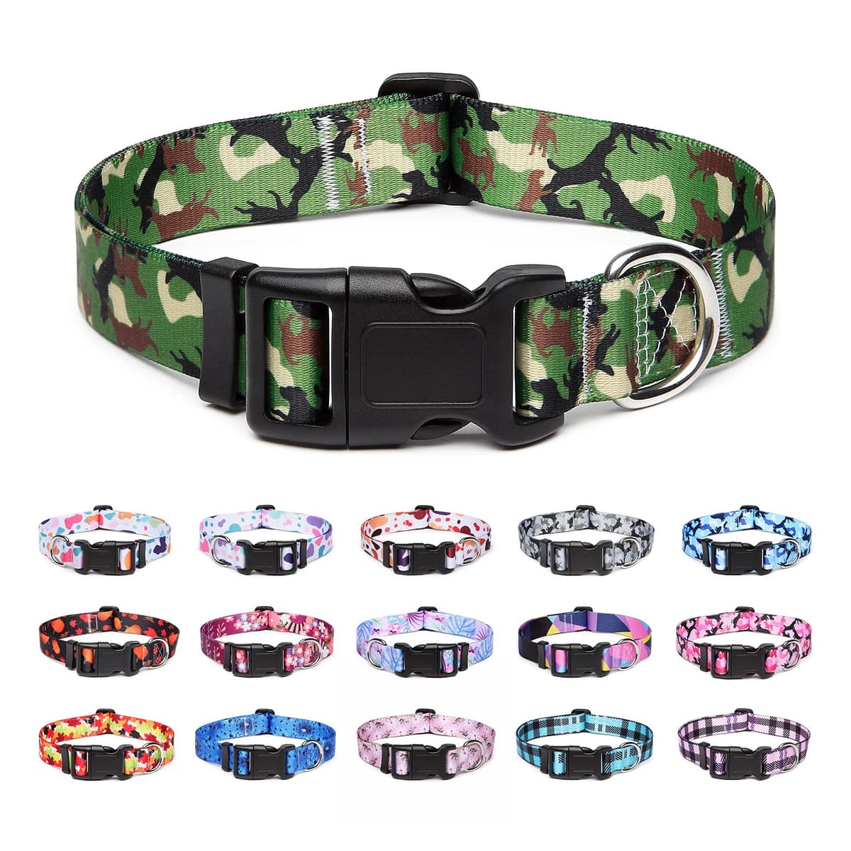 Adjustable Nylon Dog Collar with Patterns, Soft Comfy Pet Collar for Small Medium Large Dogs (S, Purple Plaid) — view 27