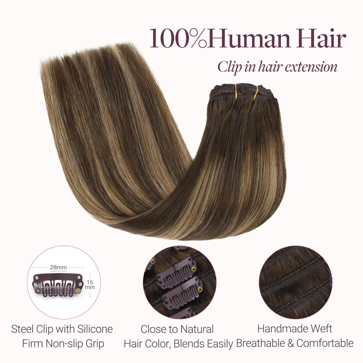 GOO GOO Clip in Hair Extensions Human Hair, 18inch 150g 9Pcs, #2 Dark Brown, Hair extensions for women, Human Hair Extensions Clip in — view 23