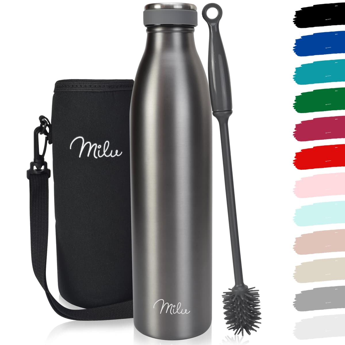 Milu Stainless Steel Drinking Bottle 1500 ml - Insulated Thermo Flask for Water - Leak Proof, Insulated and Double Walled, Carbonated (Granite Navy Blue, 1,5L) — view 70
