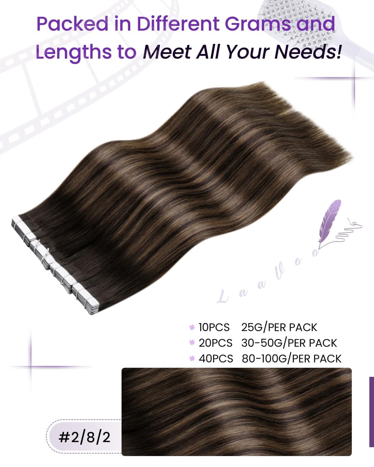 LaaVoo Tape in Hair Extensions Human Hair Blonde Tape Hair Extensions Real Human Hair Invisible Tapes Remy Straight Balayage Brown to Blonde Hair Double Sided Tabs 20pcs 50g 16 Inch #8/18/60 — view 63