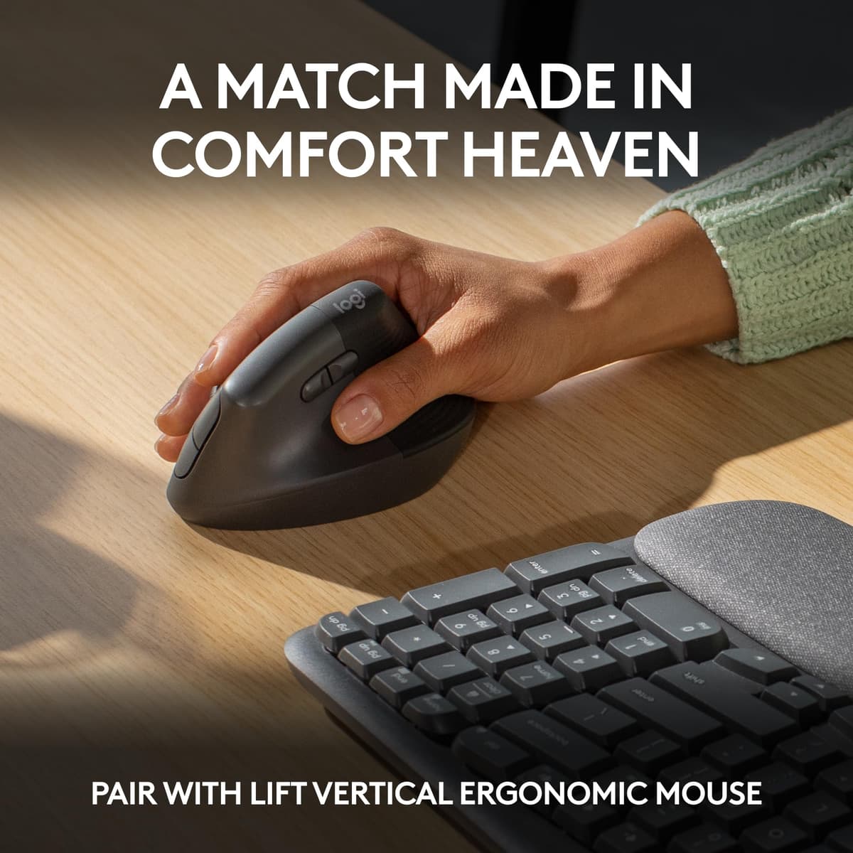 Logitech Wave Keys Wireless Ergonomic Keyboard with Cushioned Palm Rest, Comfortable Natural Typing, Easy-Switch, Bluetooth, Logi Bolt Receiver, for Multi-OS, Windows/Mac, UK English QWERTY - Graphite — view 8