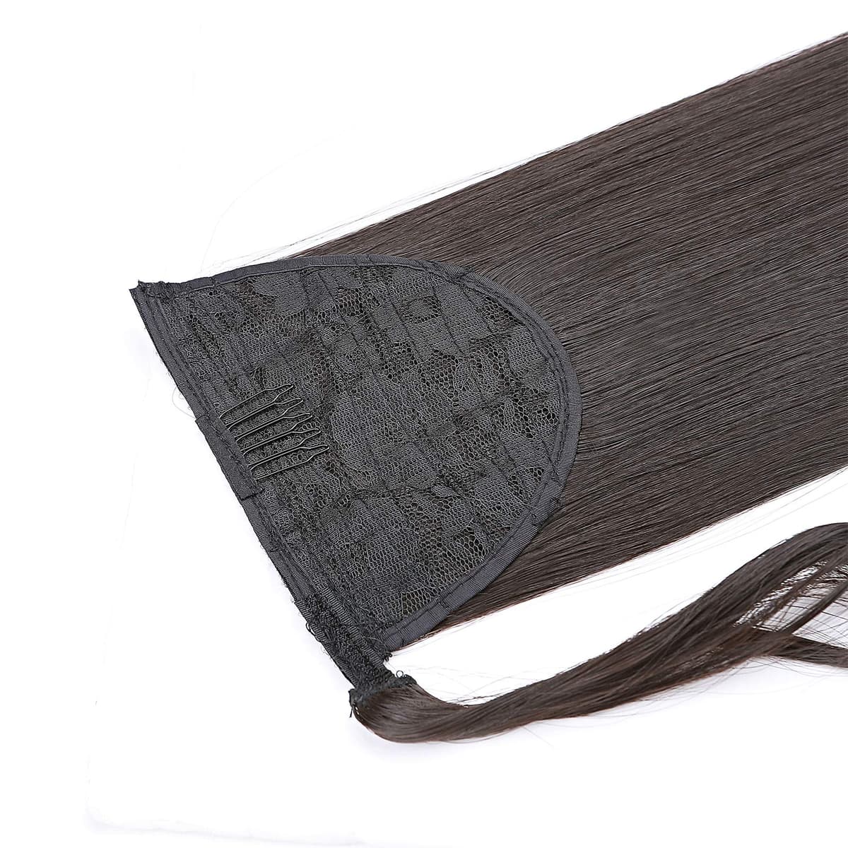 32"(81cm) SEGO Coleta Postiza Larga Pelo Sintético Se Ve Natural [Castaño Oscuro] Extensiones de Cabello Clip Cola Lisa Ponytail Extension (140g) — view 4