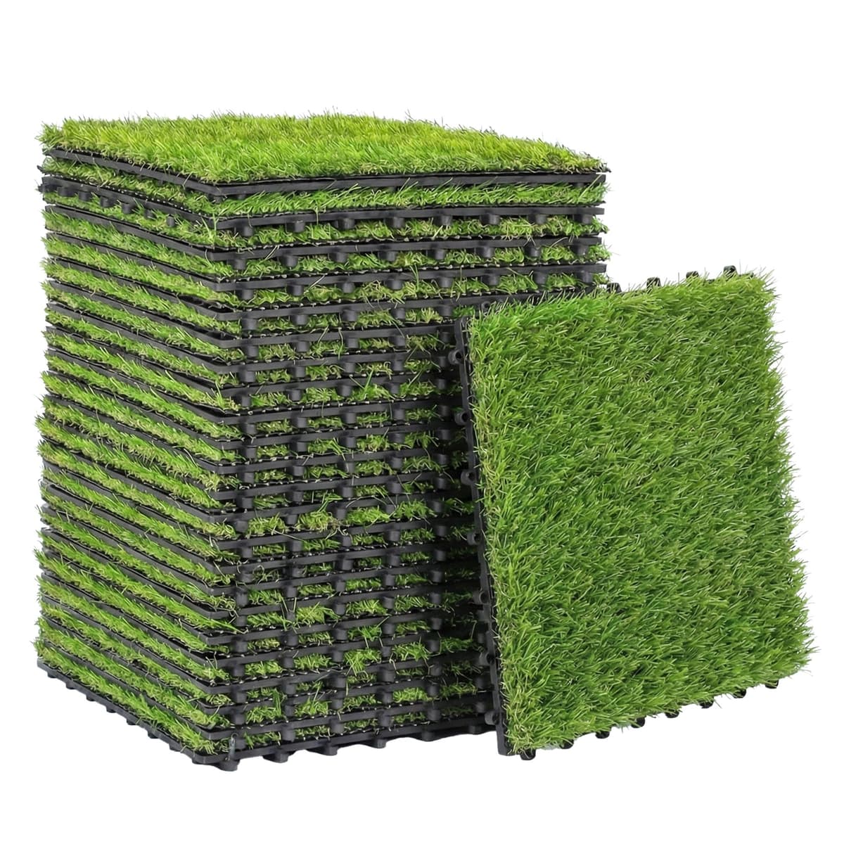 Outsunny 22-Piece Artificial Grass Mat, 30 x 30 cm, Grass Height 25 mm, Automatic Drainage, for Garden, Terrace, Patio, Balcony, Green