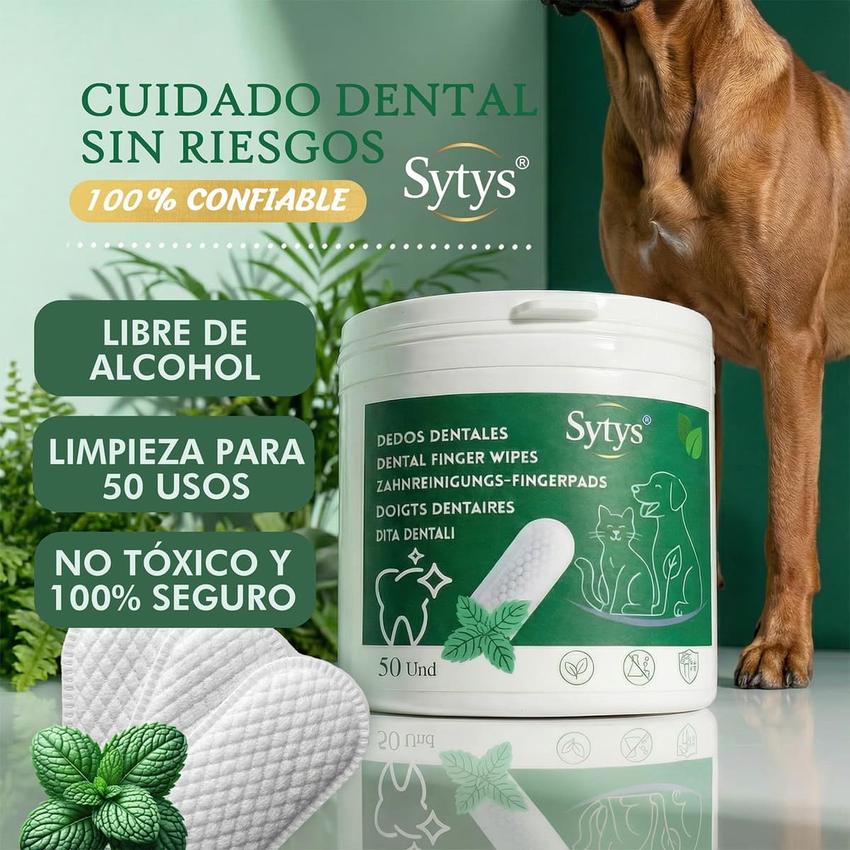 Toallitas Dentales para Perros y Gatos 50 Dedales Desechables Limpieza Dental sin cepillo dientes perro Reduce Placa y Mal Aliento Sabor Menta Natural Higiene Diaria Dedal Limpieza Dientes perro — view 2