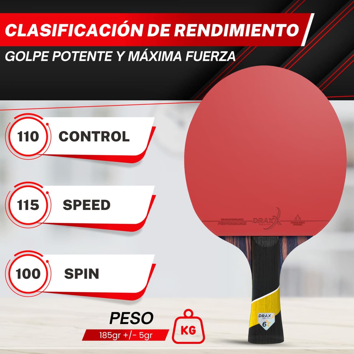 Pala Ping Pong Carbon | Raqueta de Carbono Profesional para un Control inigualable, Giro y Potencia, Ultra Ligera, Esponja de 2 mm y Revestimiento de Alto Rendimiento — view 3