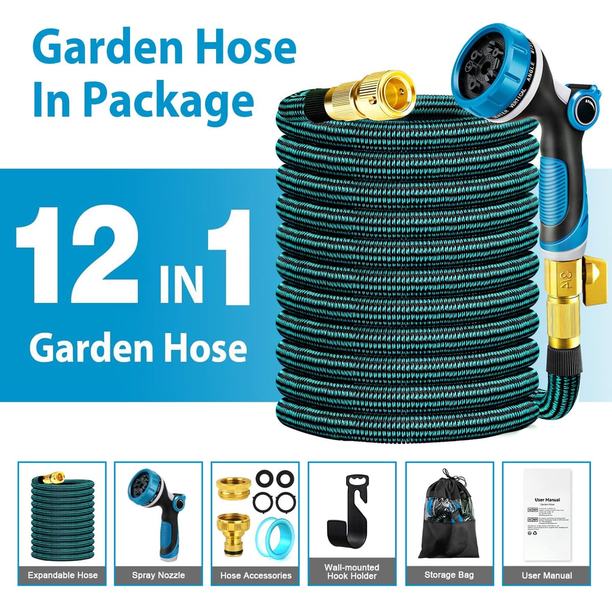 Manguera Jardin, Manguera Extensible 15 metros con Conector de Latón de 3/4'&1/2', Mangueras de Jardín Flexible con Boquilla Pulverizadora de 10 Funciones, Garden Hose para Jardín y Terraza(15M) — view 6