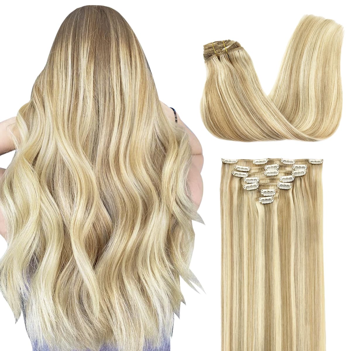 GOO GOO Clip in Hair Extensions Human Hair, 18inch 150g 9Pcs, #2 Dark Brown, Hair extensions for women, Human Hair Extensions Clip in — view 68