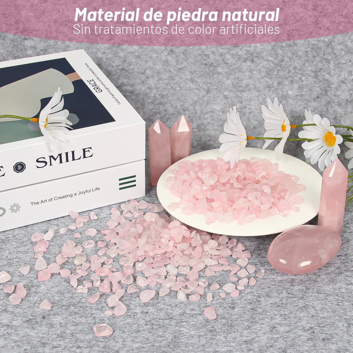 500g Chips de Cristal Natural de Cuarzo Rosa Triturado - Chips de Cristales de Sanación de Cuarzo Rosa a Granel, Gemas de Cristal Triturado para Manualidades, Hermoso Paquete para Regalo — view 2