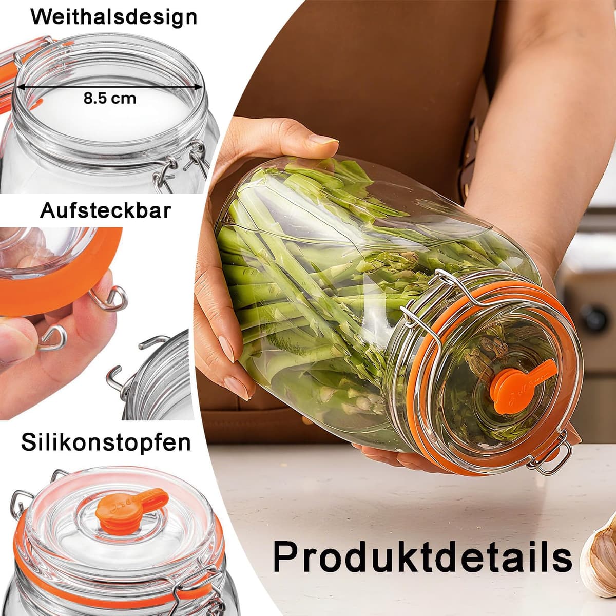 Tarros de Fermentación de 1,5L, con Pesas y Bloqueo de Aire, Kit de Fermentación Apto para Elaborar Marmellata, Kimchi, Yogur, y Kombucha, Paquete de 2 — view 3