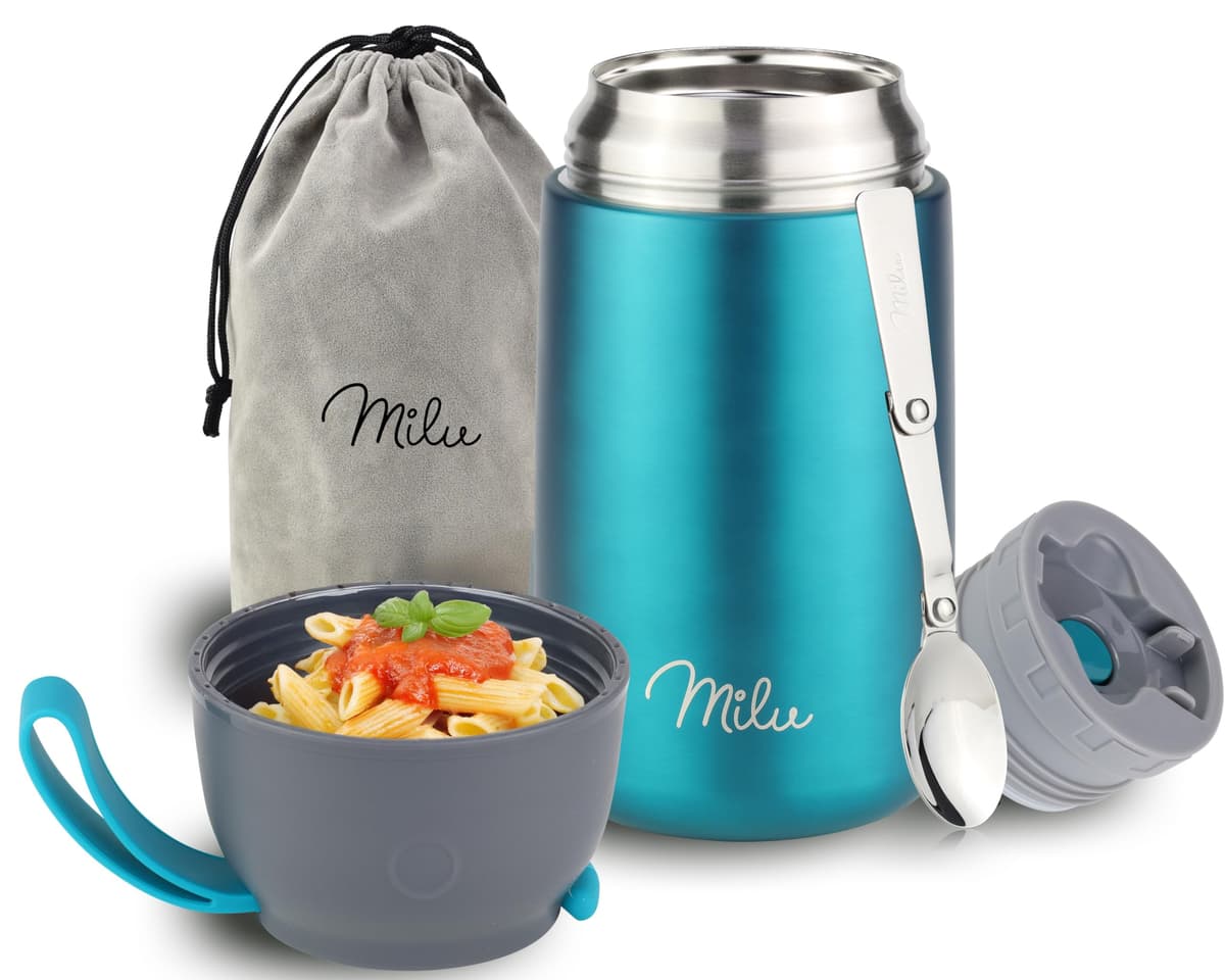 Milu Termo para Comida 450 ml Taza Aislada, Botella de Acero Inoxidable Aislada Alimentos, Beber y sopa de los niños de adultos Térmico (450ml/Verde Azul) — view 21