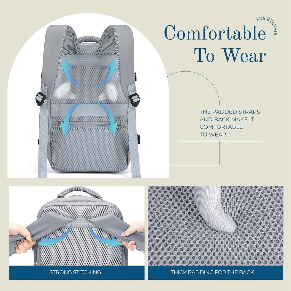 Lossga Mochila Viaje Cabina Avion 40x20x25 para Ryanair Travel Backpack Mochila Maleta Equipaje de Mano Mochilas Viagem Bolsa — view 6