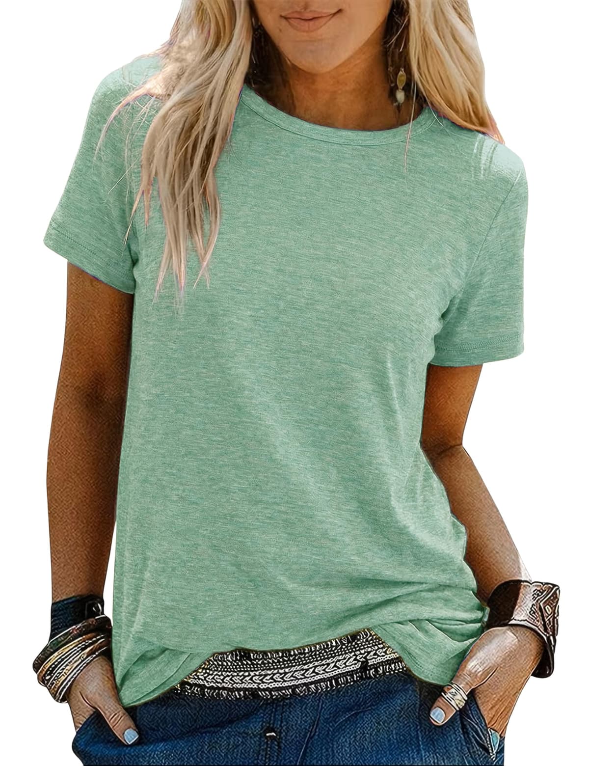 Camisetas Manga Corta Mujer en Colores Variados Camiseta Basica Mujer de Algodón Transpirable y Relajada para Diario — view 17