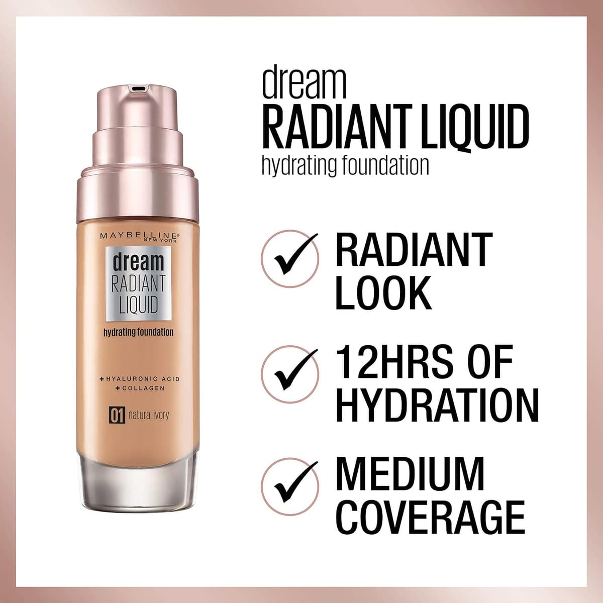 Maybelline Foundation, Dream Radiant Liquid Hydrating Foundation with Hyaluronic Acid and Collagen, Lightweight, Medium Coverage Up to 12 Hour Hydration, 20 Cameo, 30 ml (Pack of 1) 20 Cameo 30 ml (Pack of 1) — view 6