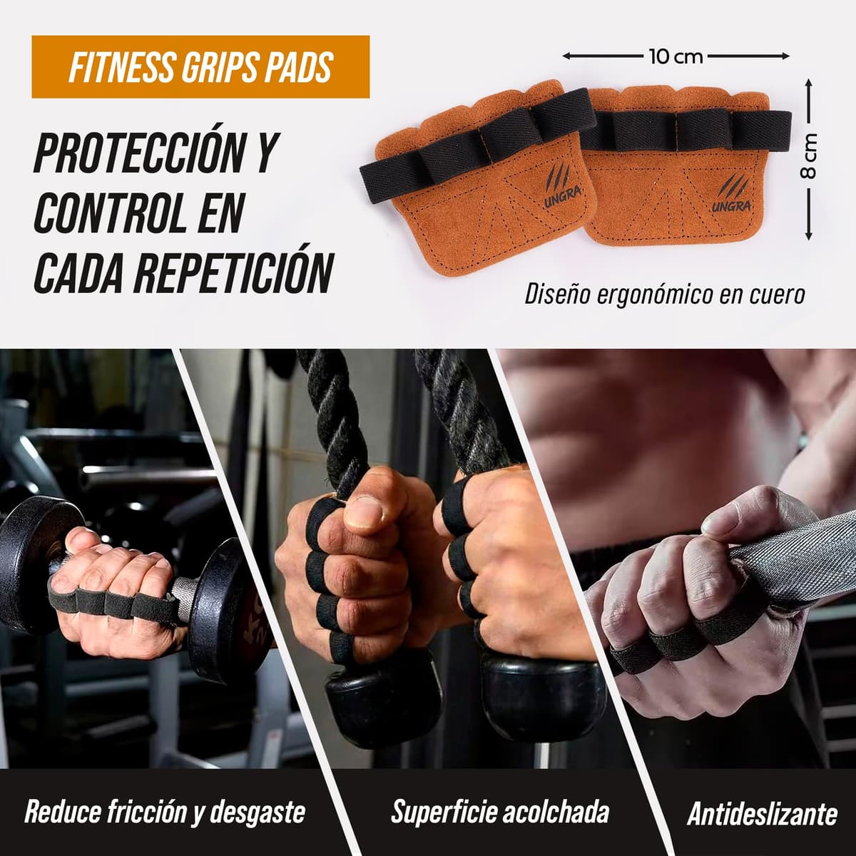 Kit Muñequeras Gym y Calleras de Cuero con Estuche Impermeable UNGRA – Wrist Wraps y Grips Antideslizantes para Crossfit, Calistenia y Pesas, Protector de Manos y Muñecas Unisex Talla Única — view 5