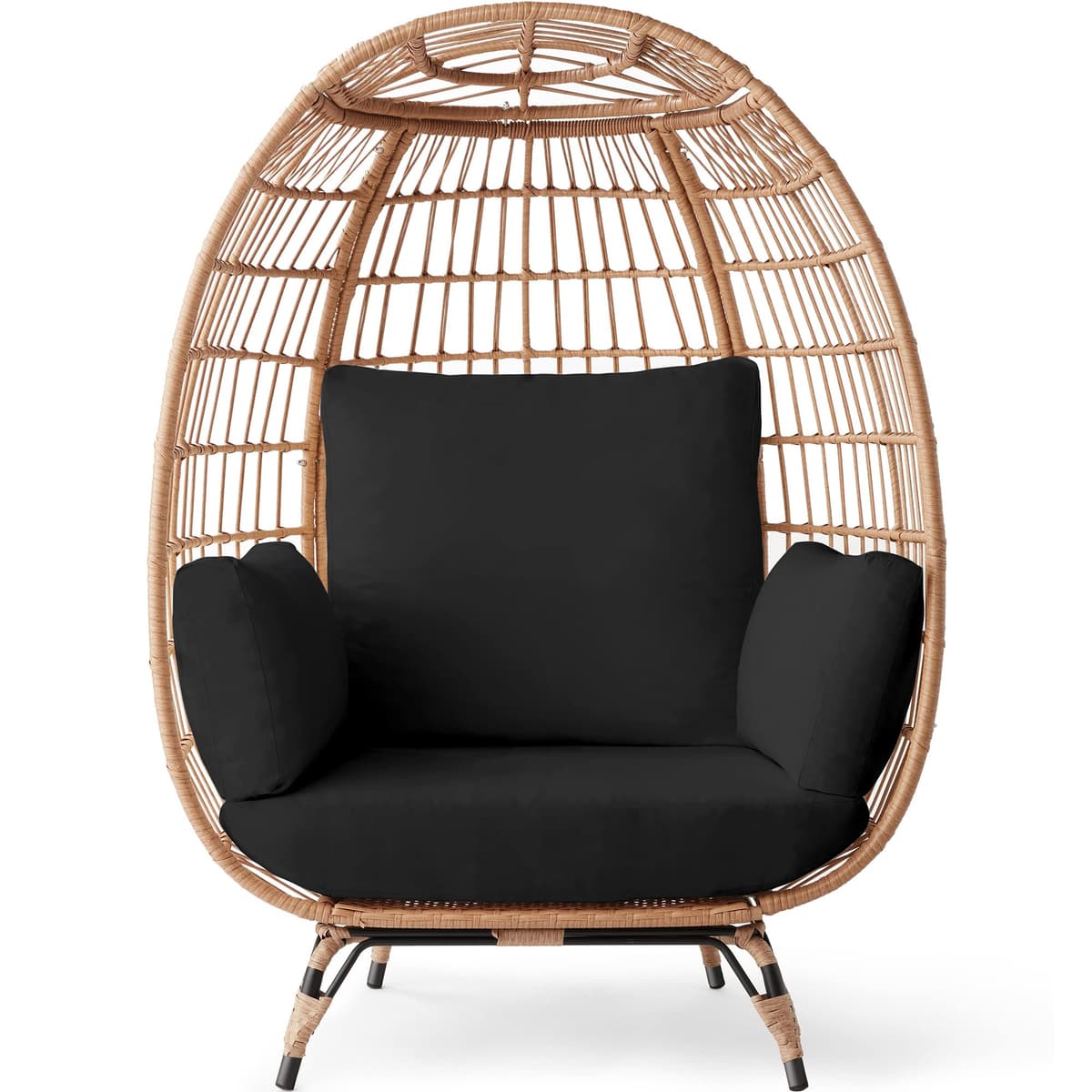 Best Choice Products Wicker Egg Chair, Oversized Indoor Outdoor Lounger for Patio, Backyard, Living Room w/ 4 Cushions, Steel Frame, 440lb Capacity - Ivory — view 9