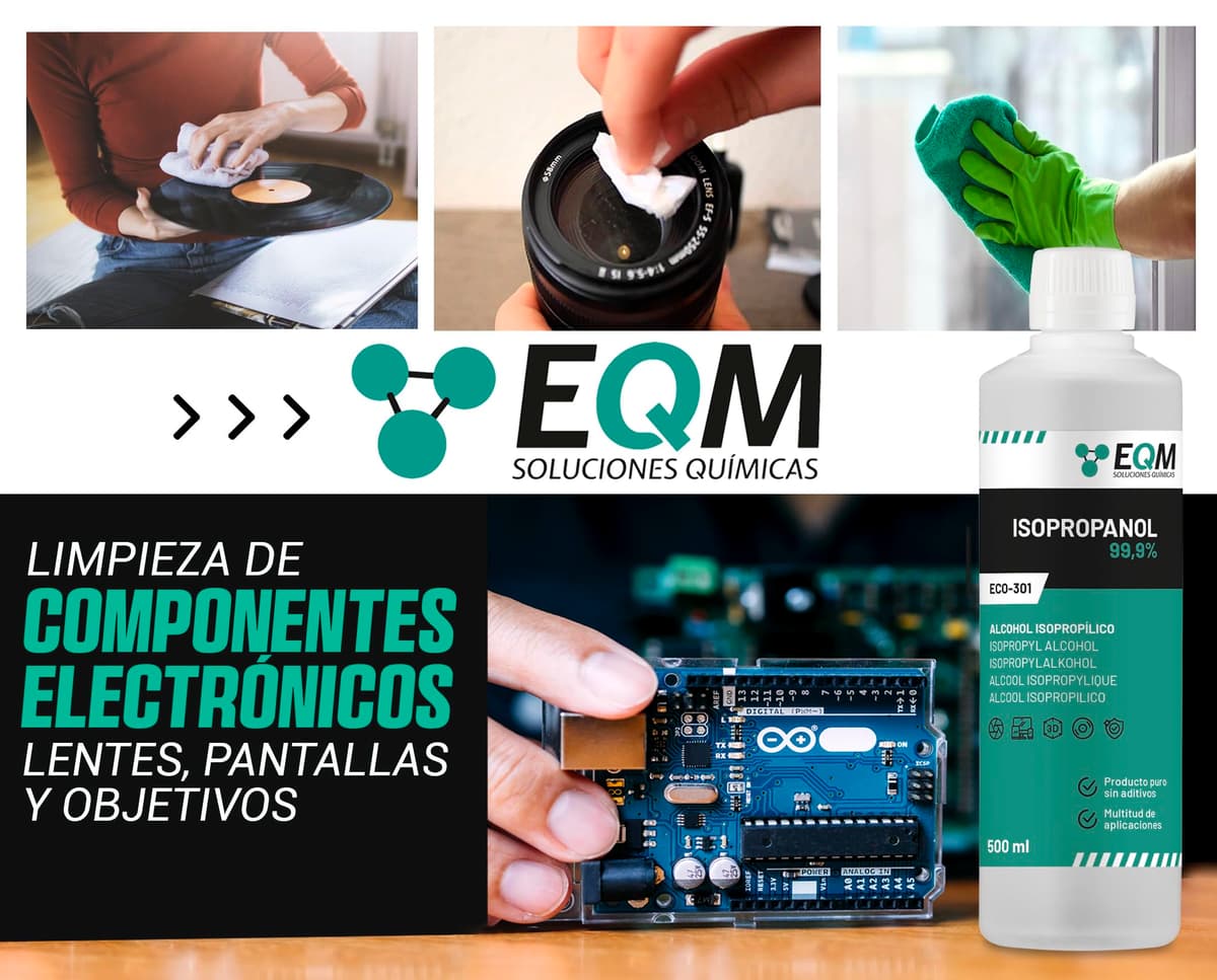 EQM - ECO-301 - Alcohol Isopropílico 99,9% - 500 ML - Isopropanol - Limpieza componentes electrónicos, objetivos y pantallas - Limpieza de resinas en impresión 3D - Limpiacristales y desengrasante — view 3