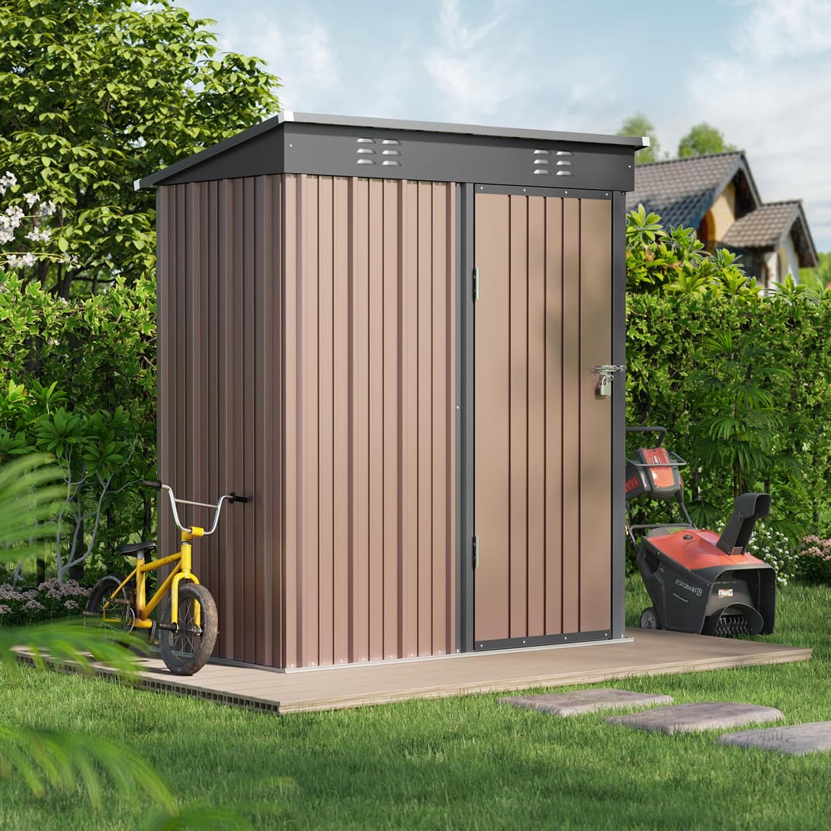 Bealife Cobertizo de jardín para Almacenamiento de Herramientas 180 x 162 x 95 cm, Caseta de Jardín, Cobertizo Exterior, Cobertizo de Almacenamiento Exterior, Cobertizo para Patio, césped (Marrón) — view 3