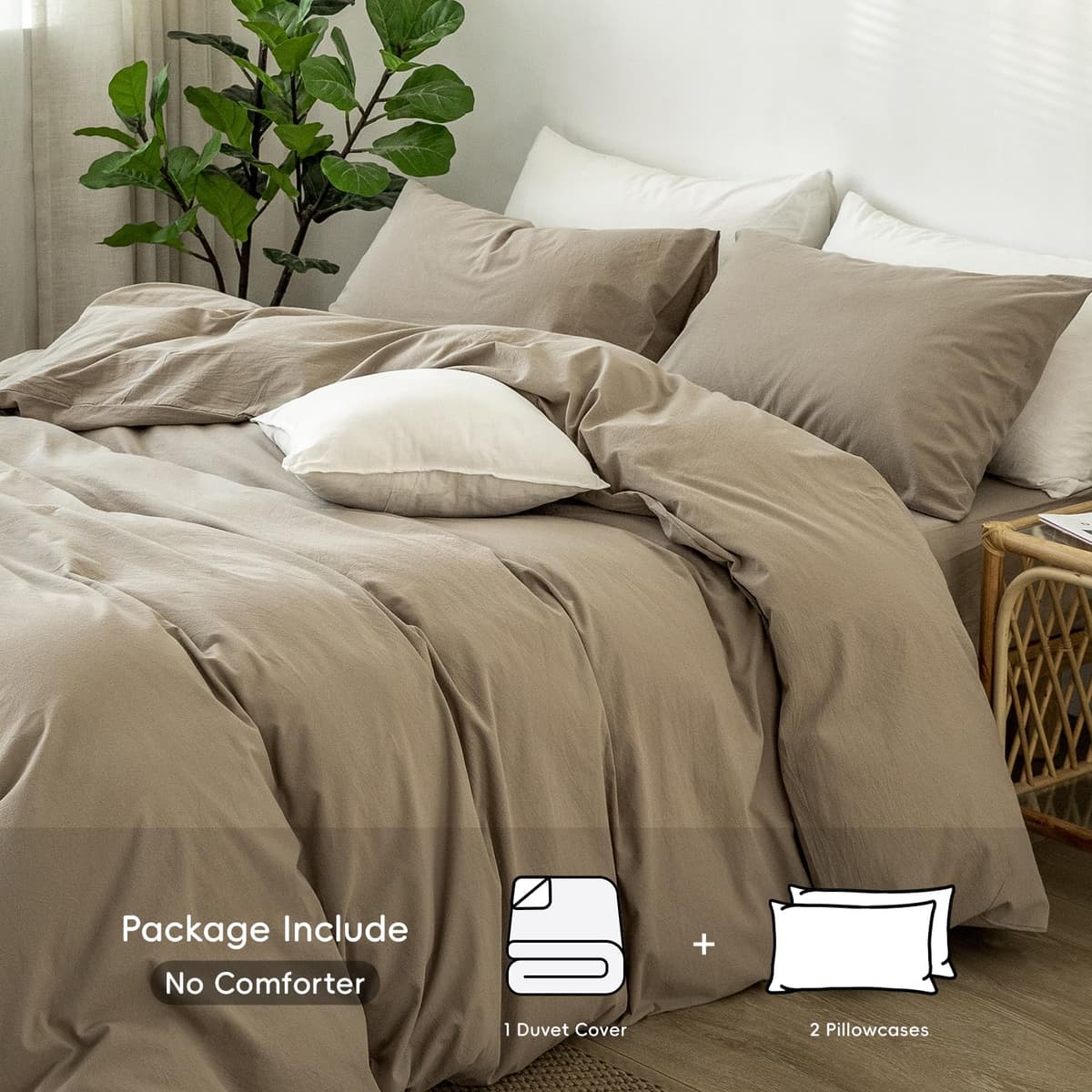 MooMee Bedding Duvet Cover Set 100% Washed Cotton Linen Like Textured Breathable Durable Soft Comfy (Tannish Linen Grey, King) — view 80