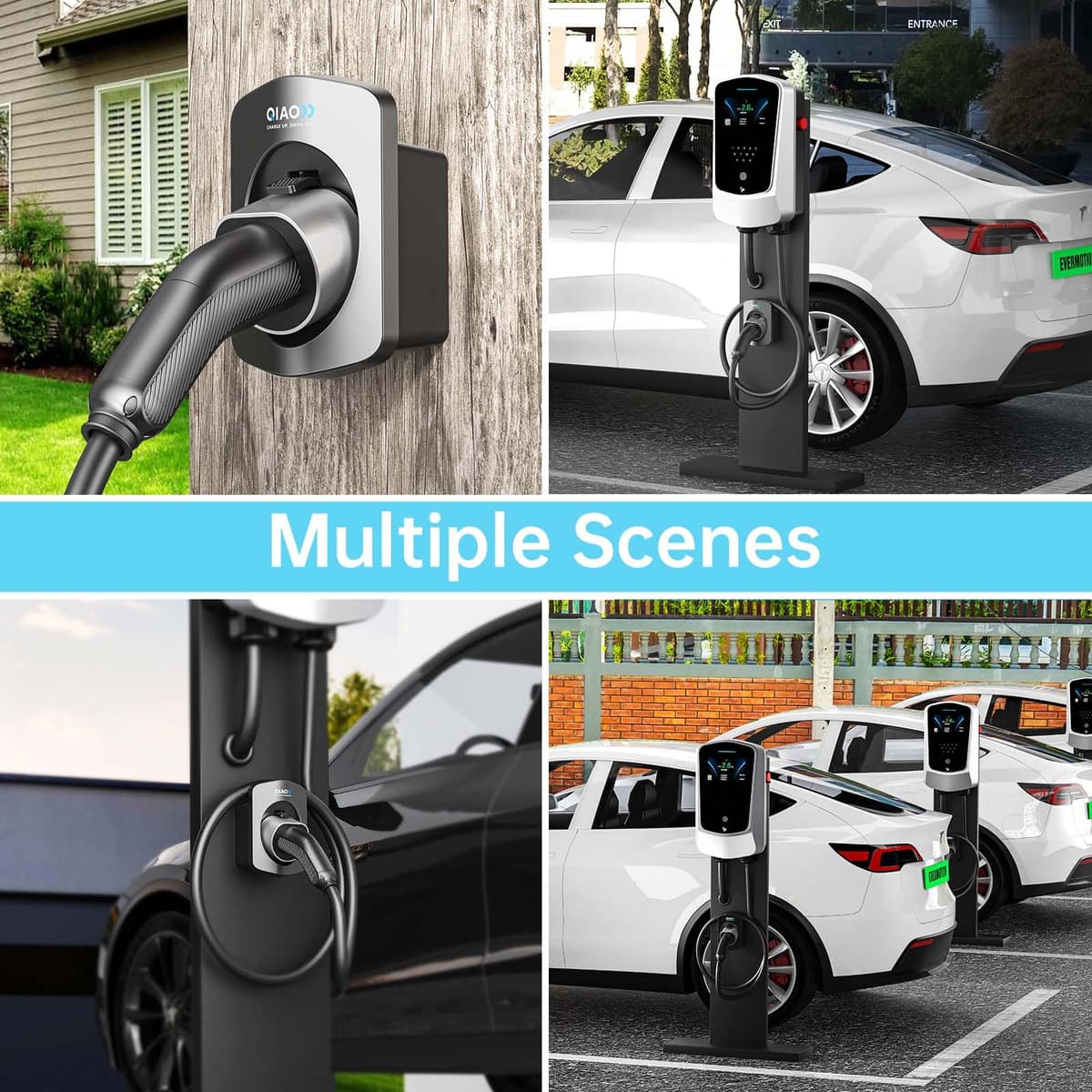 QIAO)) Type 2 EV Charger Holder, Wall Mount EV Charging Cable Organiser for Electric Car with Type 2 IEC 62196-2 Plugs, Wall Box Charging Cable Tidy Management for Indoor Outdoor Use — view 4