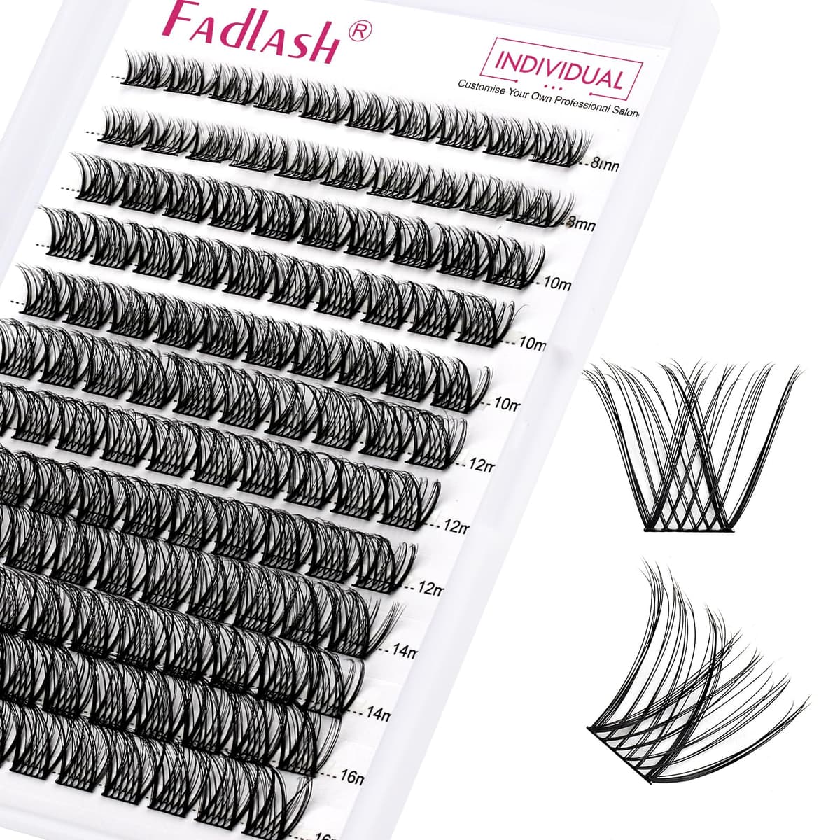 FADLASH 280pcs Extensiones Pestañas Postizas Individuales 40D Cluster Lashes 0.07mm Rizo D Mix 8-16mm Volumen Ruso Pestañas Racimo — view 53