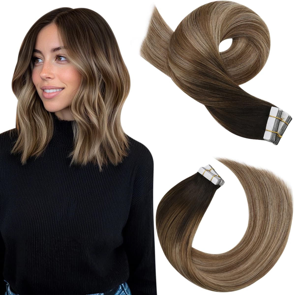 Moresoo Tape in Human Hair Extensions 20 Inch Highlight 50g/20pcs Tape in Hair Extensions Human Hair Ash Blonde with Platinum Blonde #P18/613 — view 84